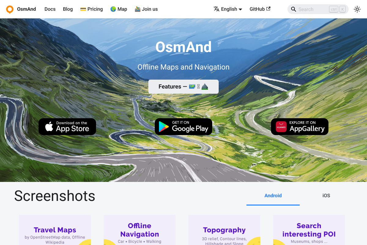 OsmAnd offline OpenStreetMap navigation app homepage
