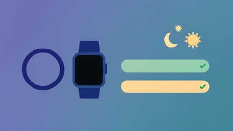 A smart ring and watch beside a sleep chart showing a daytime nap and a night sleep block, both scored sensibly