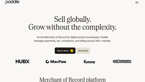 Paddle merchant of record payments platform homepage for SaaS subscriptions