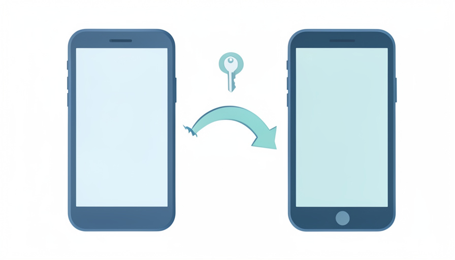 Conceptual illustration of an old phone and a new phone with a broken sync arrow between them and a key icon, evoking a passkey that failed to sync after a phone change