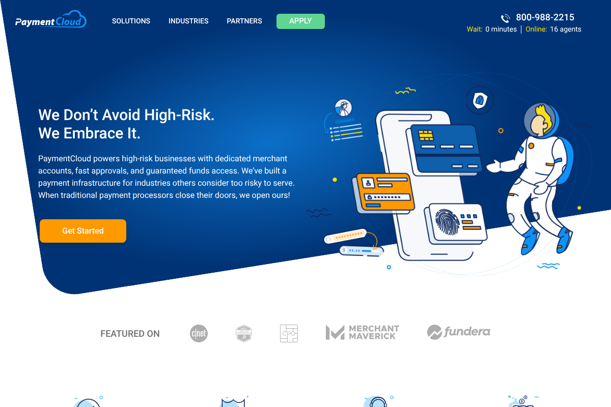 PaymentCloud high-risk merchant account provider homepage