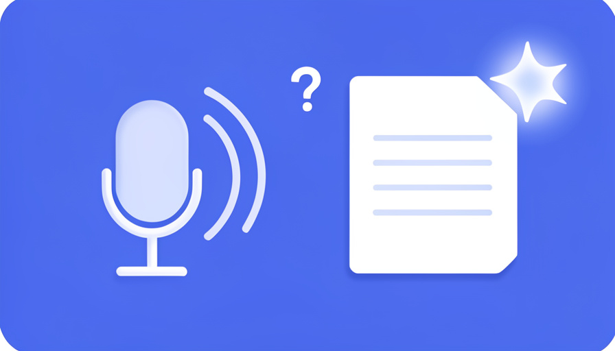 Conceptual illustration of a microphone with sound waves beside a notes page marked with an AI sparkle and a question mark, evoking evaluating an AI meeting notetaker