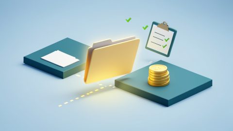 Conceptual illustration of a payroll data folder moving between two platforms with a checklist and calendar, evoking a mid-year payroll provider switch