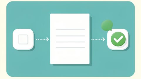 Conceptual illustration of a structured electronic invoice document moving between two systems along a connected network path with a checkmark, evoking e-invoicing readiness in accounting software