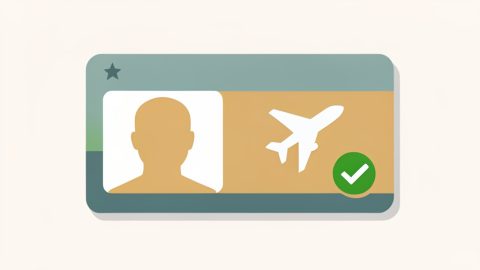 Conceptual illustration of a blank ID card with a star marking in the corner beside an airplane and a green checkmark, evoking a flight-ready Real ID
