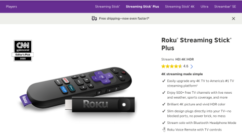 Roku Express 4K product page, a simple low-cost streaming player with an easy remote
