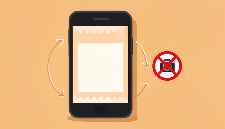 Conceptual illustration of a smartphone showing a mobile event ticket with refresh arrows looping around it beside a crossed-out camera symbol, evoking a constantly changing code that a screenshot cannot capture
