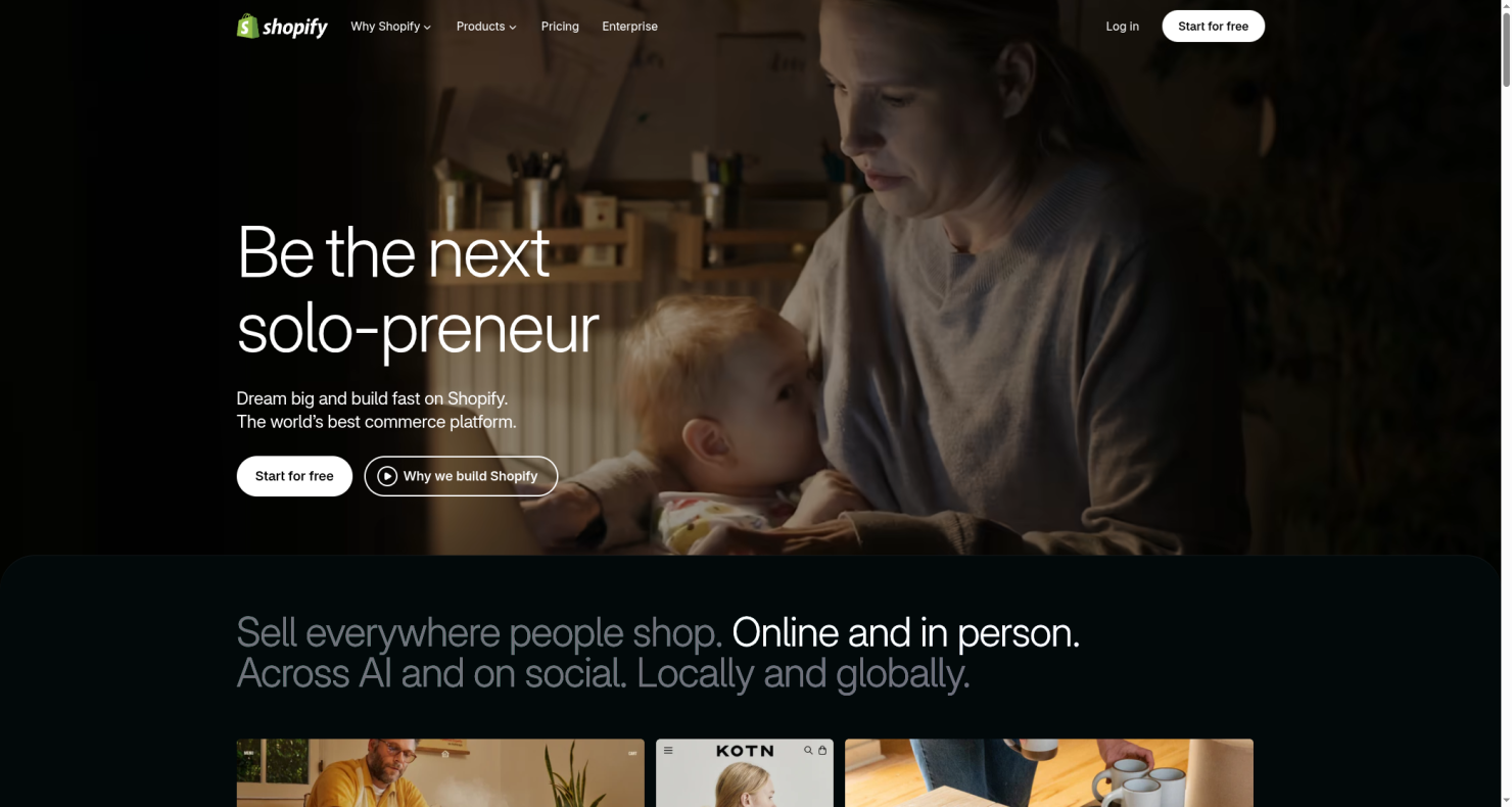 Shopify ecommerce platform homepage