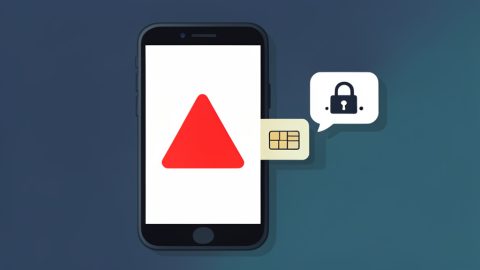 A phone showing a red warning and a SIM card sliding out beside a locked verification-code bubble