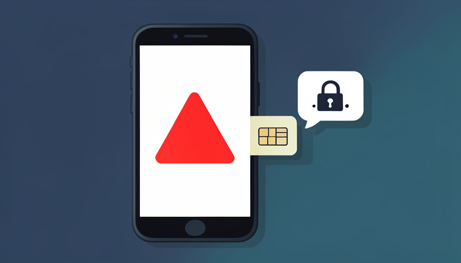 A phone showing a red warning and a SIM card sliding out beside a locked verification-code bubble