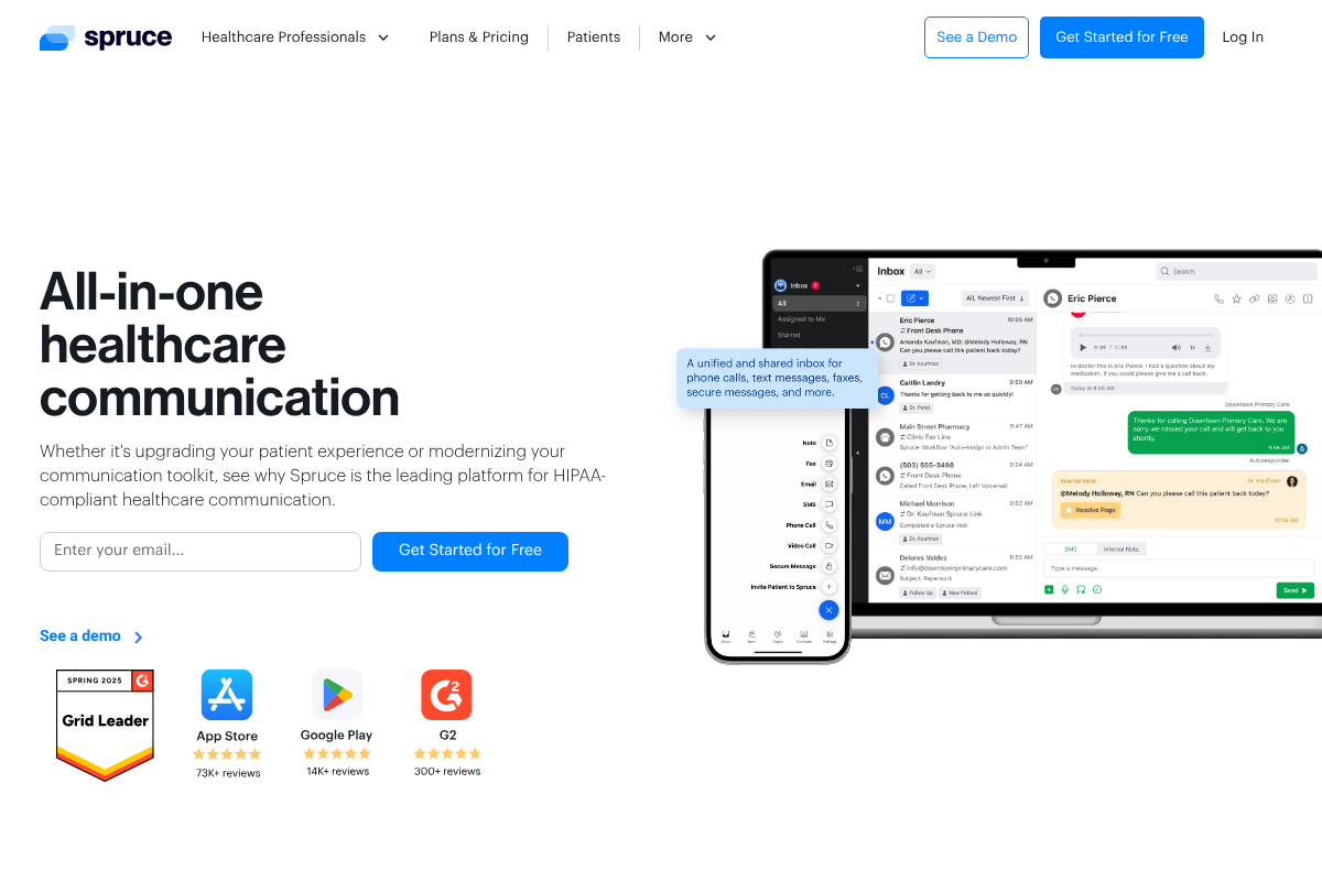 Spruce Health secure patient communication platform homepage
