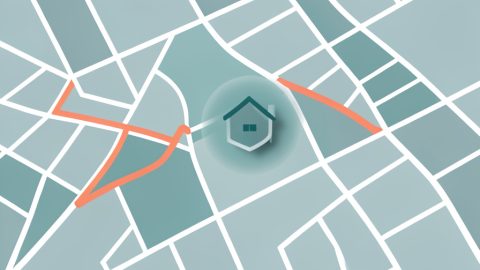 Conceptual illustration of a running route line on a map with a privacy shield covering a house marker, evoking a hidden home address on a fitness app
