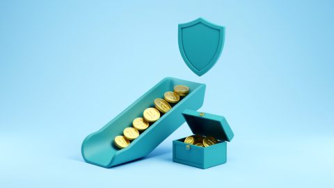 Conceptual illustration of coins flowing freely from a card into a wallet past an open lock, evoking payments without a reserve hold