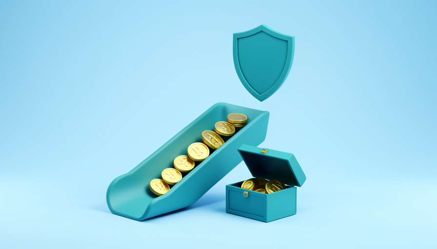 Conceptual illustration of coins flowing freely from a card into a wallet past an open lock, evoking payments without a reserve hold