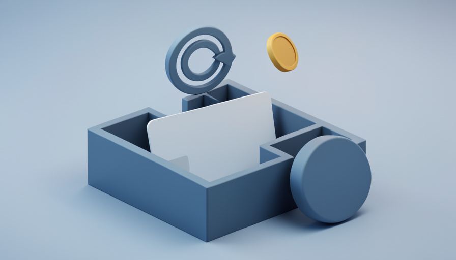Conceptual illustration of a subscription card tangled in a maze with a recurring charge symbol, evoking cancellation traps that keep billing