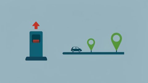 A Tesla Supercharger with a rising price tag beside alternative charging network options on a route map