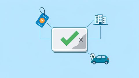 A new car insurance ID card replacing an old one, with a parking permit, a lease document, and a lienholder update icon