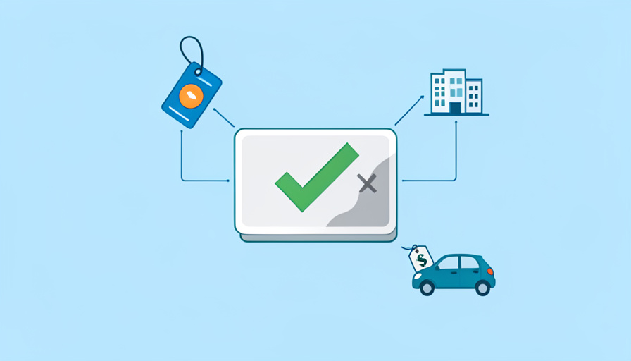 A new car insurance ID card replacing an old one, with a parking permit, a lease document, and a lienholder update icon