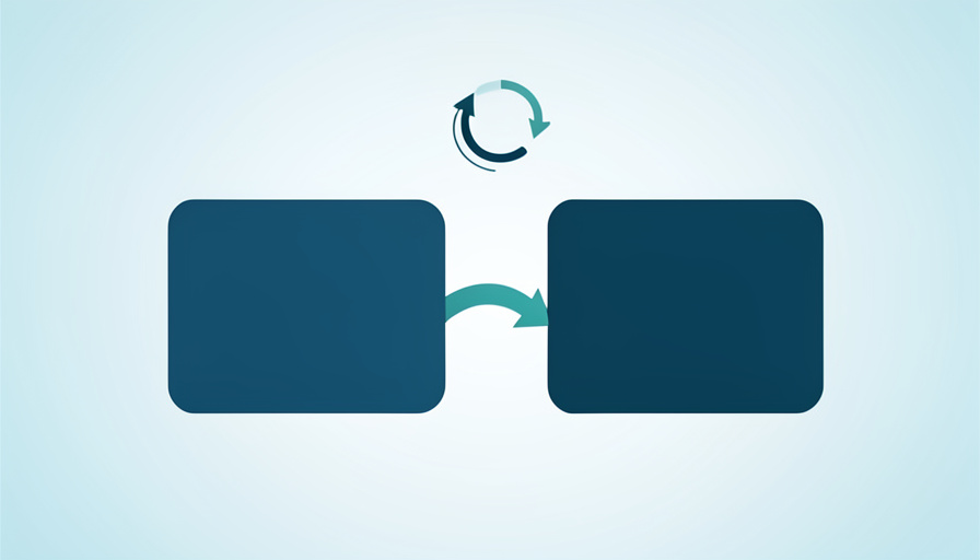 Conceptual illustration of two payment cards with a curved arrow between them and a small recurring-cycle symbol, evoking moving recurring billing between processors