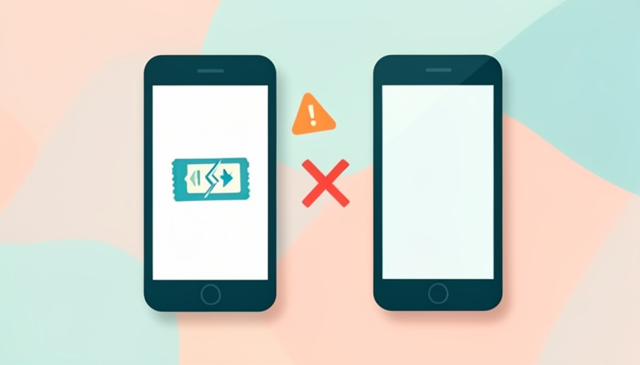 Two phones with a torn ticket, a red X, and a warning triangle representing a failed mobile ticket transfer