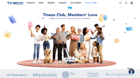 Tineco Pure One S15 cordless vacuum product page with ZeroTangle anti-tangle brush for pet hair