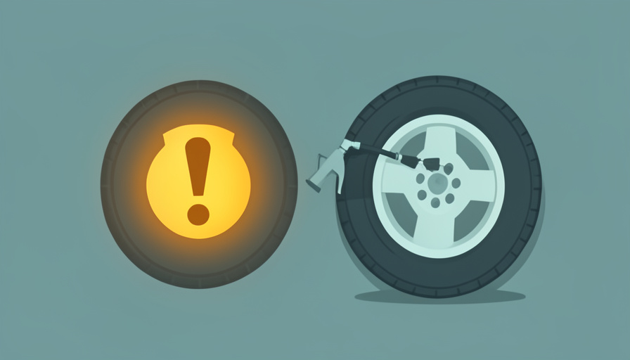 Conceptual illustration of a glowing horseshoe-shaped tire pressure warning symbol on a car dashboard with a tire and air being added, evoking a TPMS light that stays on