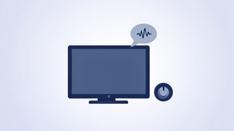 Conceptual illustration of a television with a speech-bubble narration icon and a small mute or off toggle, evoking turning off audio description on streaming