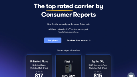 US Mobile homepage highlighting service on all three major US networks, a flexible Mint Mobile alternative for travelers