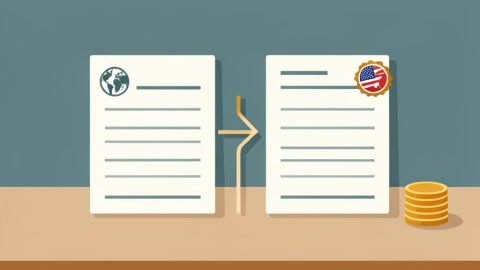 A W-9 and a W-8BEN tax form side by side with a decision arrow based on US or foreign tax status when a platform pays you