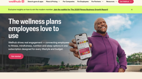Wellhub homepage showing flexible access to many gyms and studios through one membership