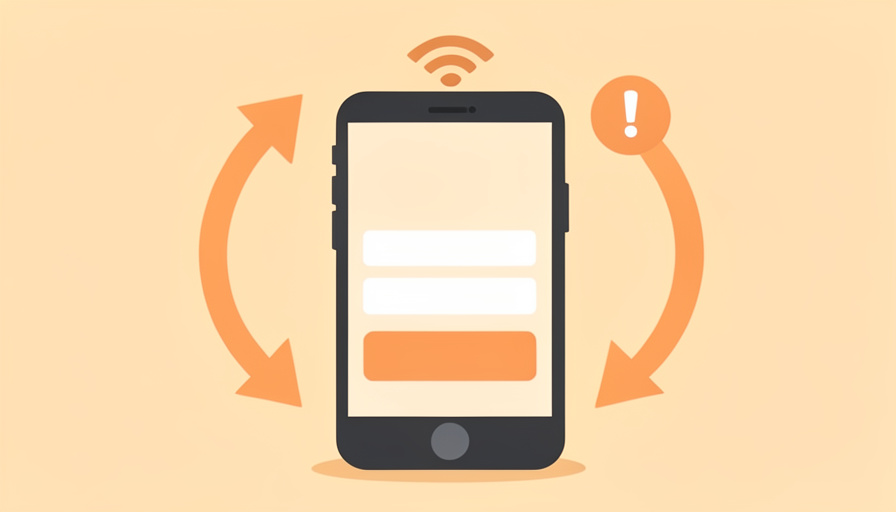 Conceptual illustration of a phone showing a blank sign-in page circled by endless refresh-loop arrows next to a Wi-Fi symbol and a warning mark, evoking a captive portal stuck in a loop