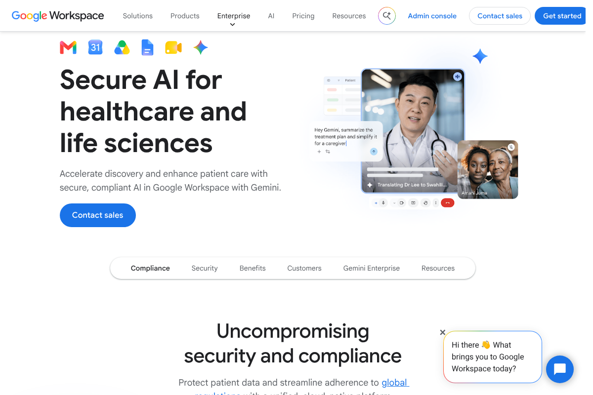 Google Workspace for healthcare page