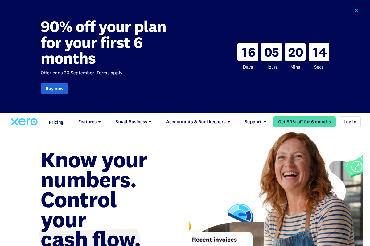 Xero online accounting software product page, an alternative to QuickBooks Online with built-in e-invoicing