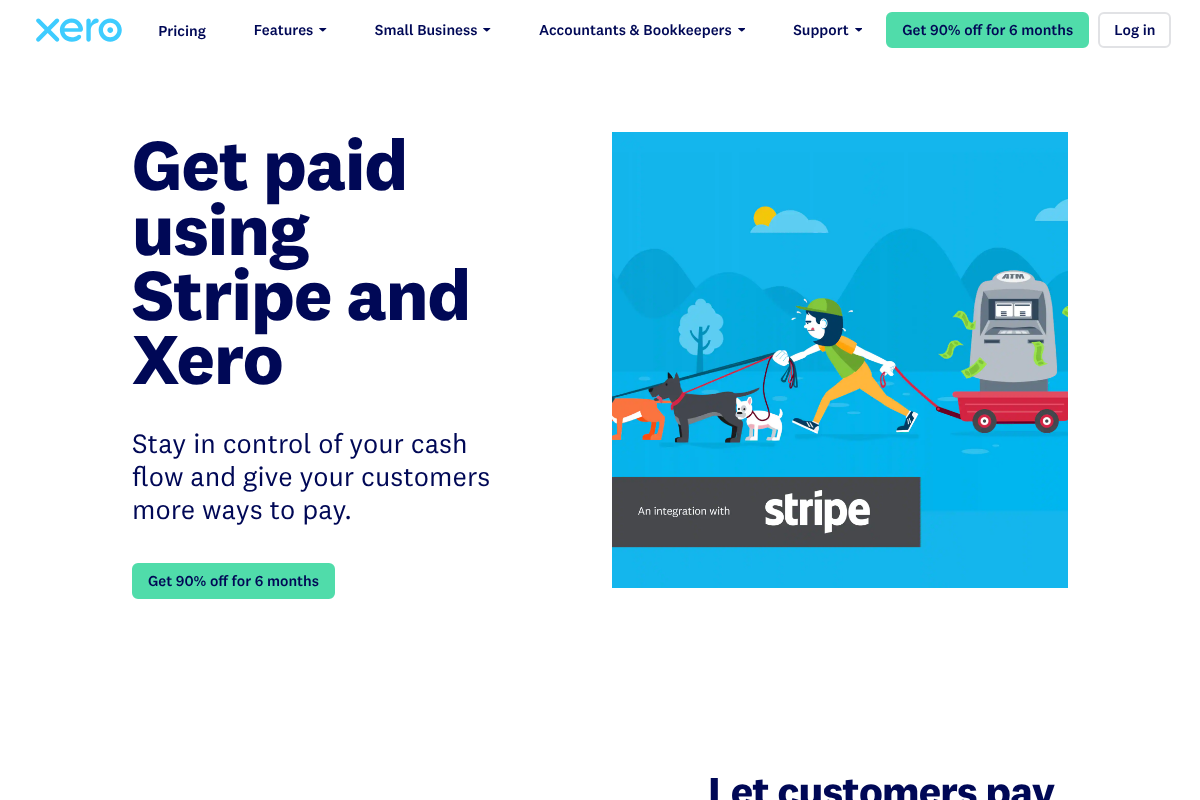 Xero and Stripe partnership page showing invoices are paid through your own connected Stripe account