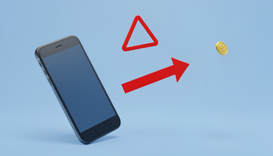 Conceptual illustration of money moving instantly from a phone with a warning triangle, evoking an irreversible P2P payment to a scammer
